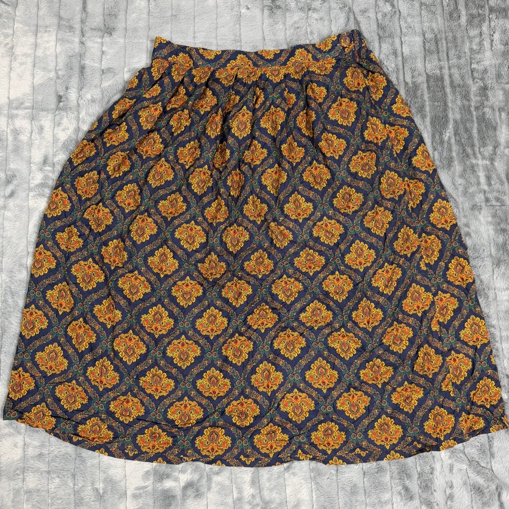 Worthington Vintage Navy Gold Medallion Paisley Rayon Midi Skirt Womens 20W USA